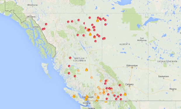 B.C. wildfires map for July 7 2015