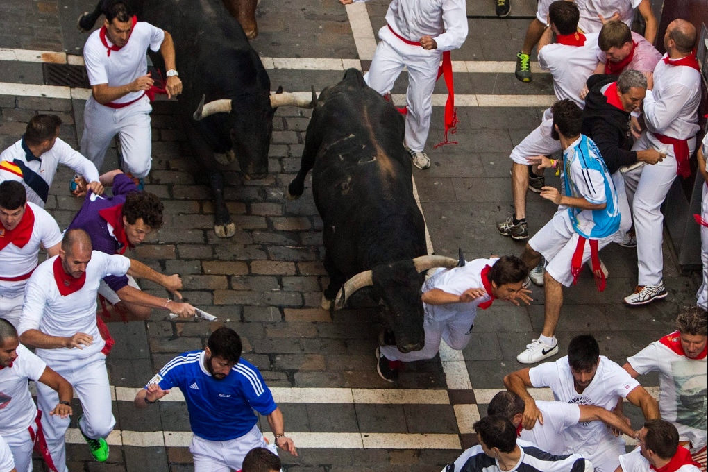 Bull run in Pamplona, Spain
