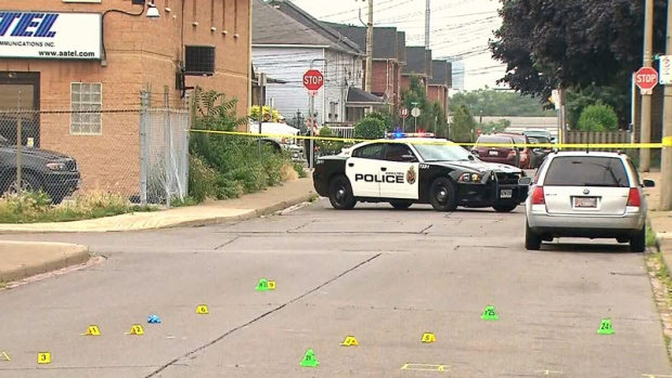 Police vehicles block the scene of a fatal dog attack in Hamilton on Thursday, July 9, 2015. 