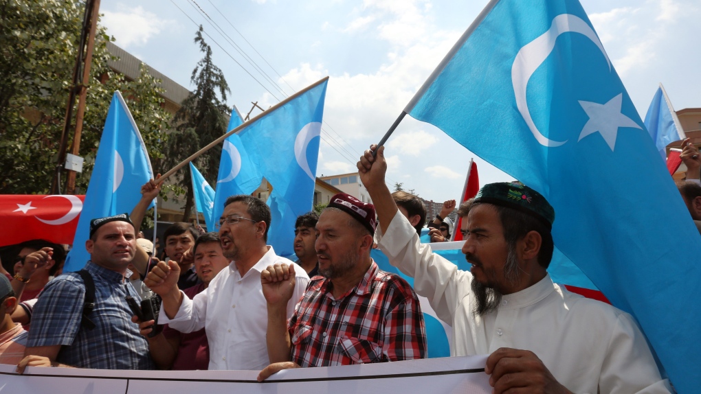 Uighur protesters outside Thai embassy in Turkey