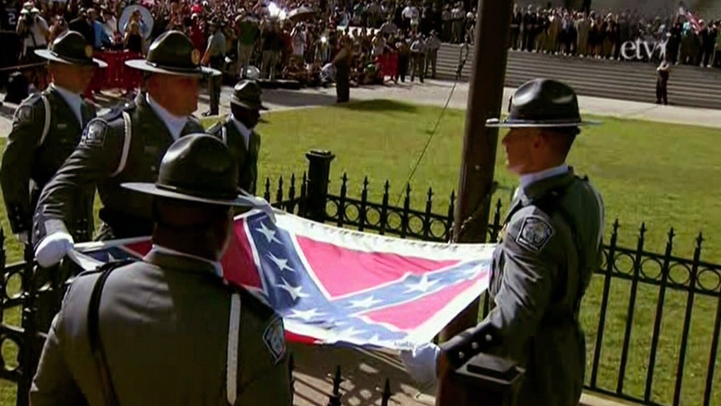 Confederate flag comes down