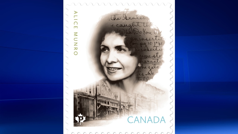 Nobel Prize-winning writer Alice Munro is featured in a new stamp released July 10, 2015. (Courtesy Canada Post)
