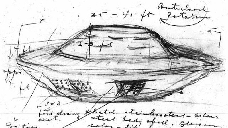 A handout photo of a sketch of a UFO reportedly observed in Falcon Lake, Man. in 1967.
