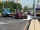 A crash closed the Central Avenue overpass near E.C. Row Expressway in Windsor, Ont., on Monday July 20, 2015.(Sacha Long / CTV Windsor)