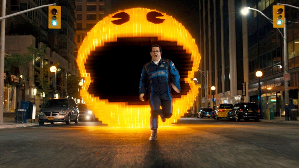 Josh Gad as Ludlow chased by Pac-Man in 'Pixels'