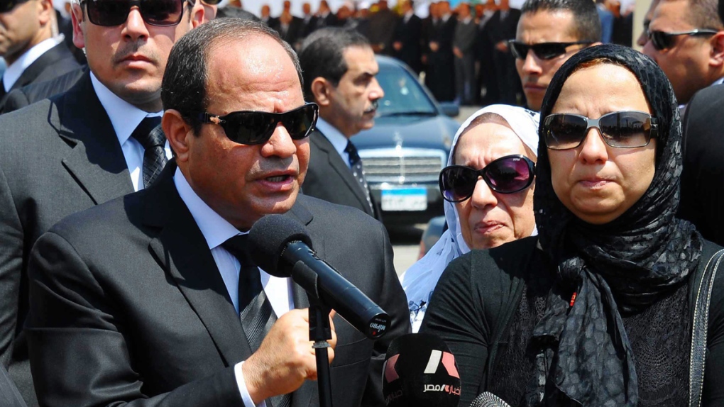 President Abdel-Fattah el-Sissi, centre, in Cairo