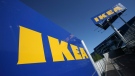 This is a Wednesday, June 18, 2008 file photo of the Ikea logo is shown on the side of the warehouse-sized store during the grand opening of New York City's first Ikea. (Mark Lennihan / AP Photo)