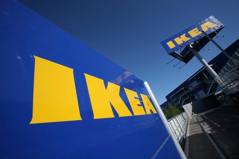 This is a Wednesday, June 18, 2008 file photo of the Ikea logo is shown on the side of the warehouse-sized store during the grand opening of New York City's first Ikea. (Mark Lennihan / AP Photo)