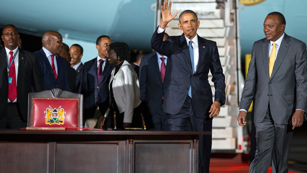 U.S. President Barack Obama waves in Nairobi