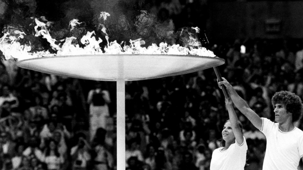 Igniting the urn at 1976 Montreal Olympics