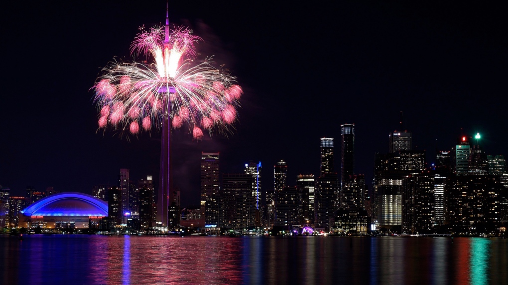 CN Tower fireworks for Pan Am games
