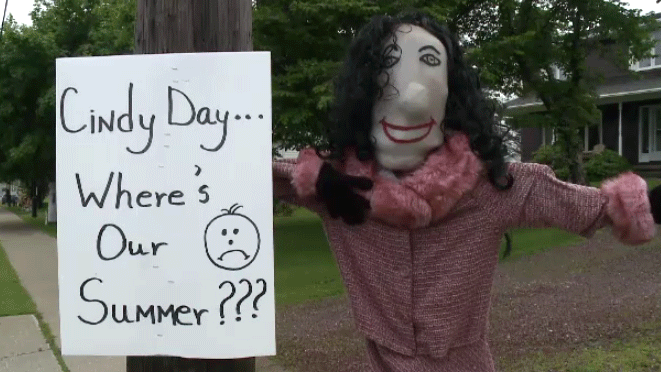 Port Morien is full of scarecrows as part of the Morien Memories Summer Festival, including this depiction of meteorologist Cindy Day.