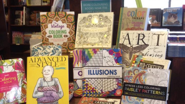 Adult colouring books on display