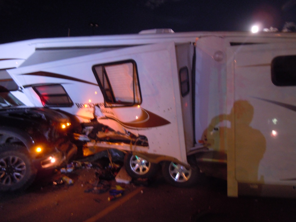 Truck crashes into camper trailer in Swift Current