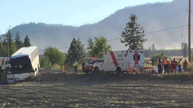 Emergency crews respond to a bus crash that left 60 people injured in B.C.'s Shuswap region. July 31, 2015. (CTV)