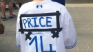 Recently acquired Toronto Blue Jay David Price is using social media to find a young boy wearing a homemade Price jersey, with the intent to give him a real one. 