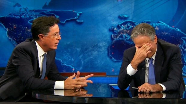 Jon Stewart and Stephen Colbert on The Daily Show