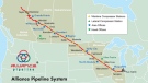 A map of the Alliance Pipeline (source: Alliance Pipeline). 