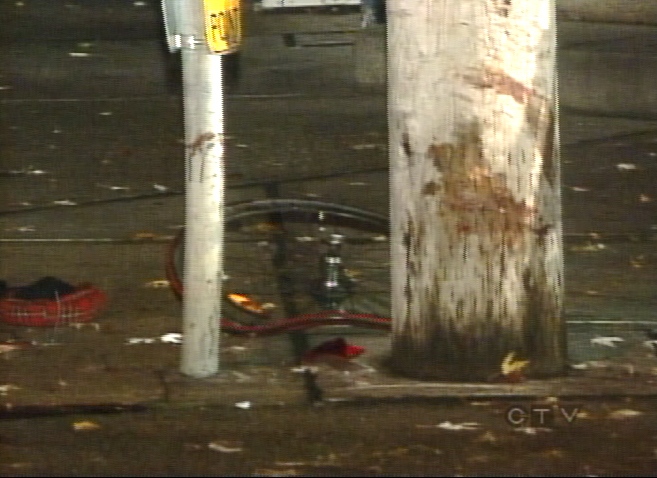 The remains of the bicycle are seen at the intersection of Dovercourt Rd. and Argyle St. on Friday, Nov. 14, 2008.