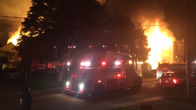 An apartment complex is engulfed in flames on 4th Avenue in Owen Sound on Monday, August 10, 2015. (Courtesy Daniel Kreger)