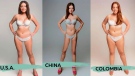 The U.S., China, and Colombia's results in the 'Perceptions of Perfection' study are shown in this combined image. A total of 18 countries participated in the study, revealing the variation in beauty standards around the world. (Hugo Felix/Shutterstock)
