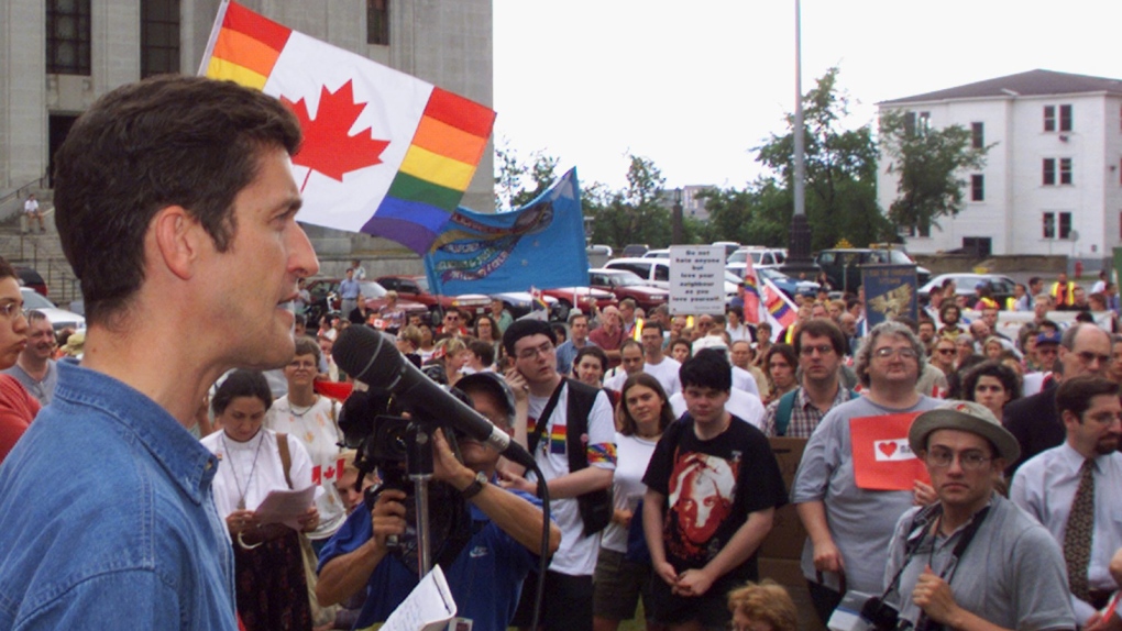 MP Svend Robinson addresses a gay pride rally