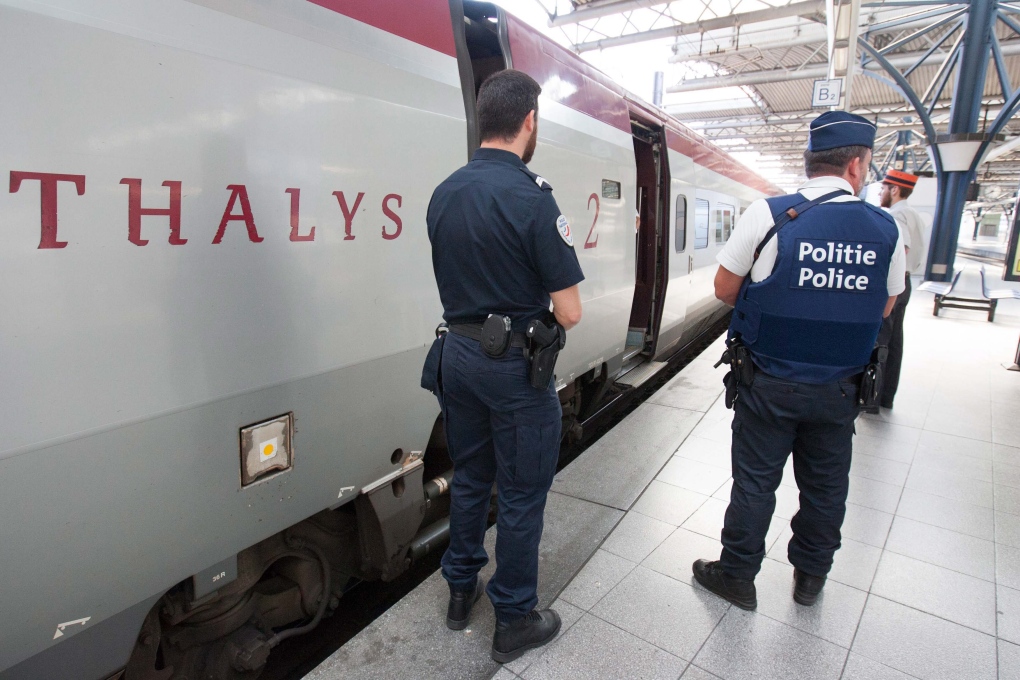 Belgian and French police next to Thalys station