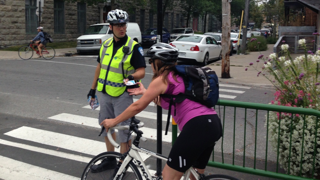 A police officer and a cyclist