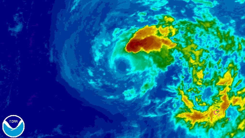 An enhanced satellite image of Tropical Storm Fred