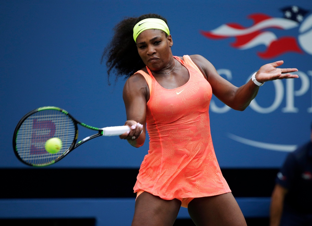 Serena Williams returns a shot to Bertens 