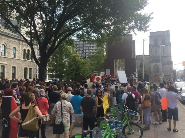 Demonstrators attend 'Refugees Welcome' event 