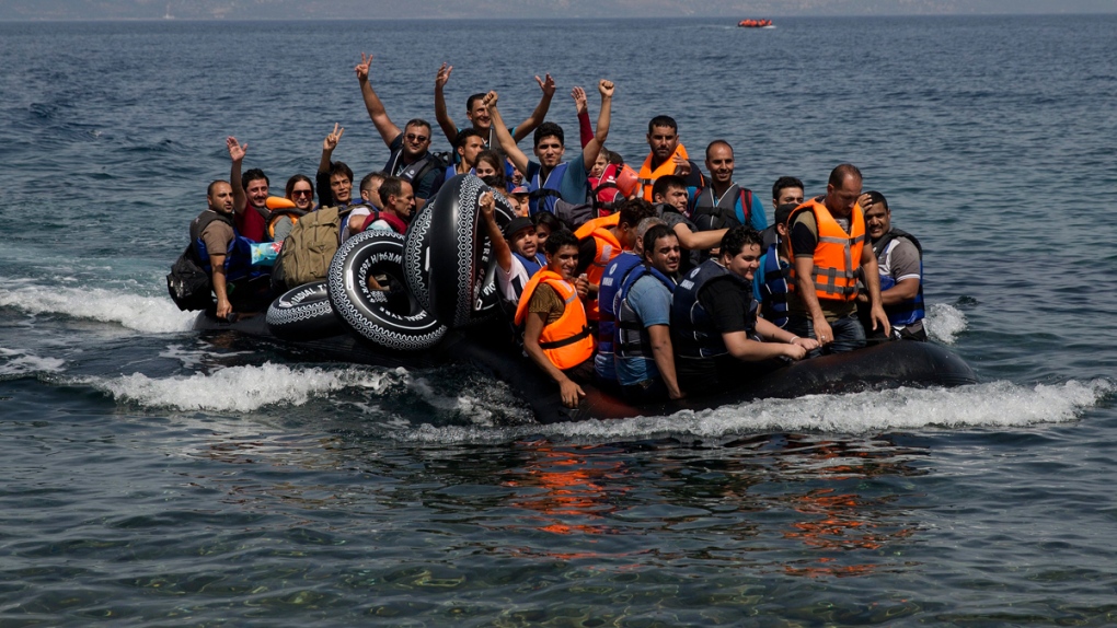 Syrian refugees arrive at Lesbos, Greece
