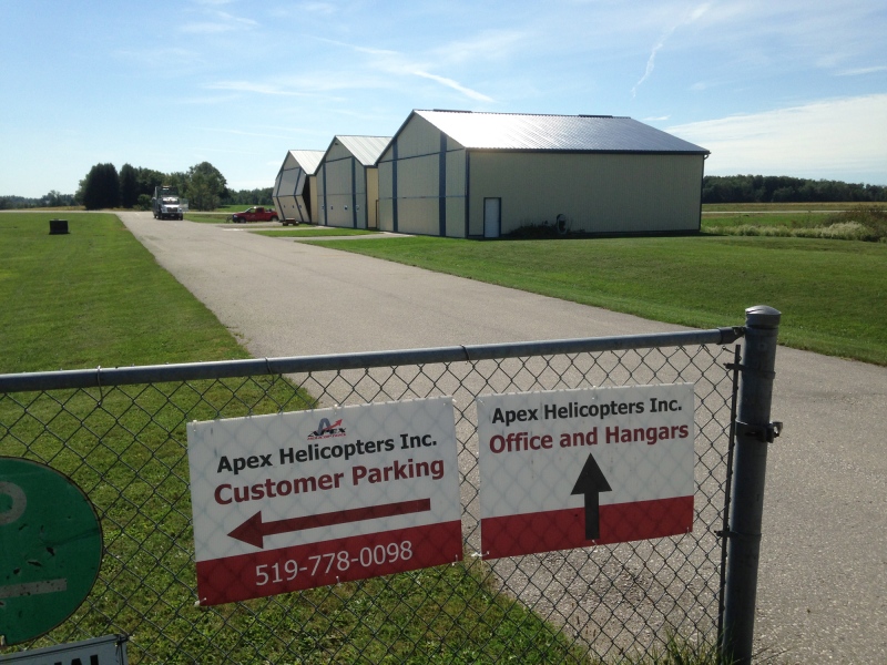 The entrance to the Apex Helicopters hangars at the Wingham Airport is pictured on Thursday, Sept. 10, 2015. (Brian Dunseith / CTV Kitchener)