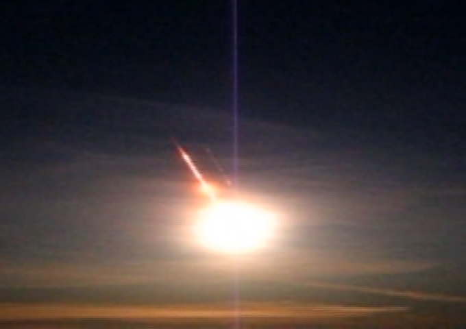 A fireball shoots across downtown Edmonton is this image taken from video sent to CTV Edmonton by Andrew Bartlet, late Thursday, Nov. 20, 2008.