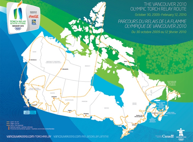 The route for the Vancouver 2010 Olympic torch relay.