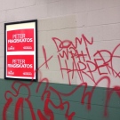 Graffiti at Peter Fragiskatos campaign office (B. Bicknell 9/12/15)