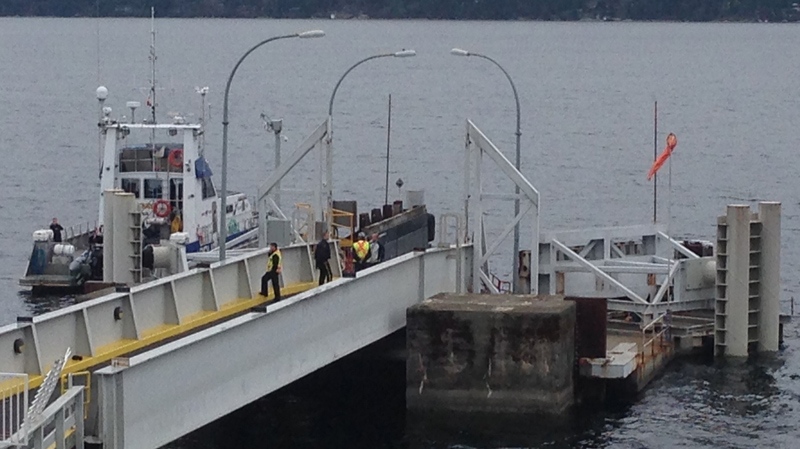BC Ferries has cancelled all sailings Friday at its Mill Bay terminal after a car plunged off a loading bay into the ocean. Sept. 18, 2015. (CTV)