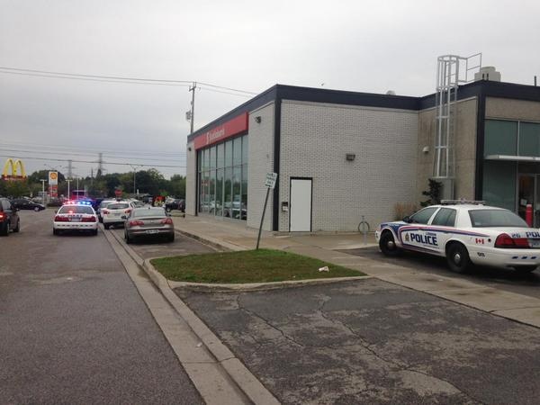 London police confirmed an armed robbery took place at a Scotiabank at Highbury and Hamilton in London, Ont., on Friday, Sept. 18, 2015. (Marek Sutherland / CTV London)