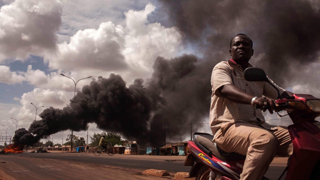 tire burn during anti-coup portest in Burkina Faso