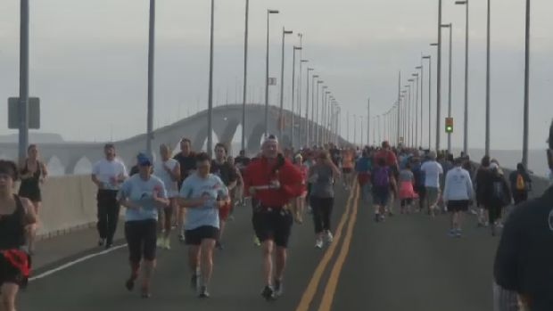 Thousands cross the Confederation Bridge for the 35th annual Terry Fox Run. 
