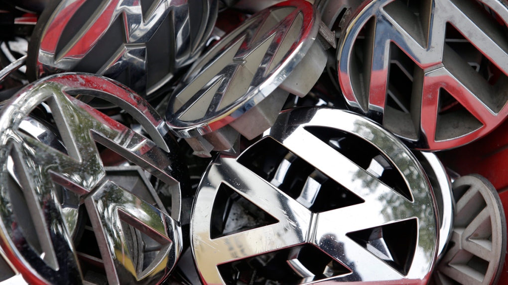 Volkswagen emblems at a Berlin scrap yard