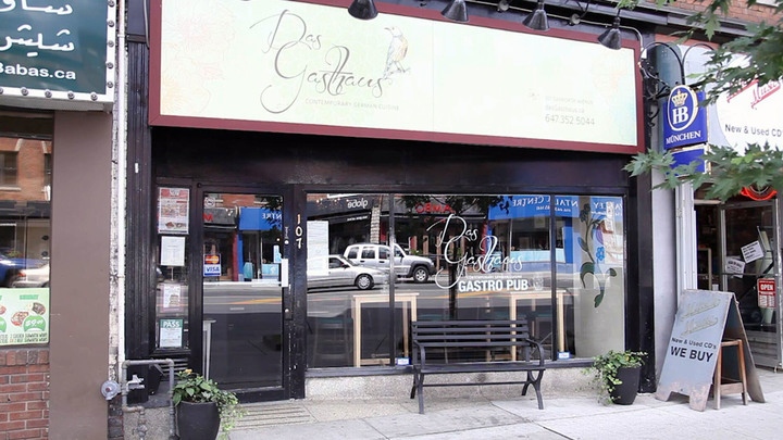 The restaurant Das Gasthaus sits on a stretch of Toronto's Danforth Avenue.