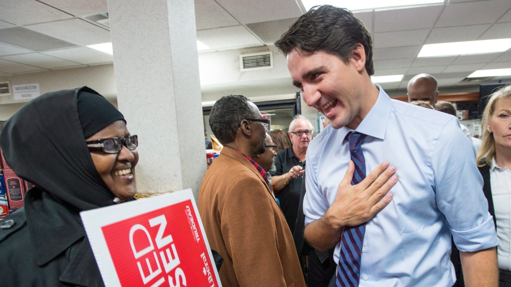 Liberal leader Justin Trudeau greets supporters