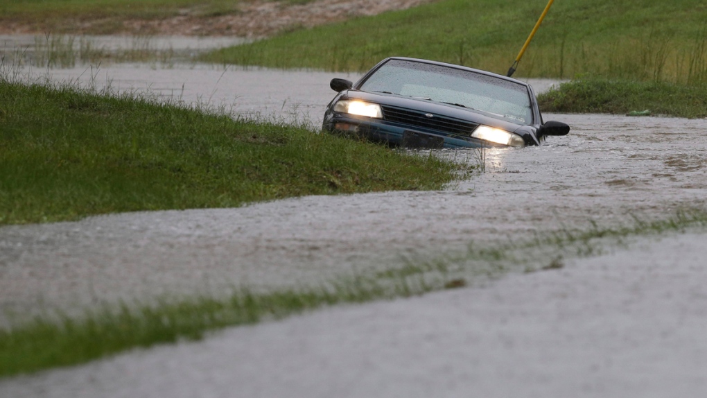 A car is submerged in Florence, S.C.
