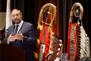 NDP Leader Tom Mulcair speaks to the Assembly of First Nations in Enoch, Alta., on Wednesday, Oct. 7, 2015. (Ryan Remiorz / THE CANADIAN PRESS)