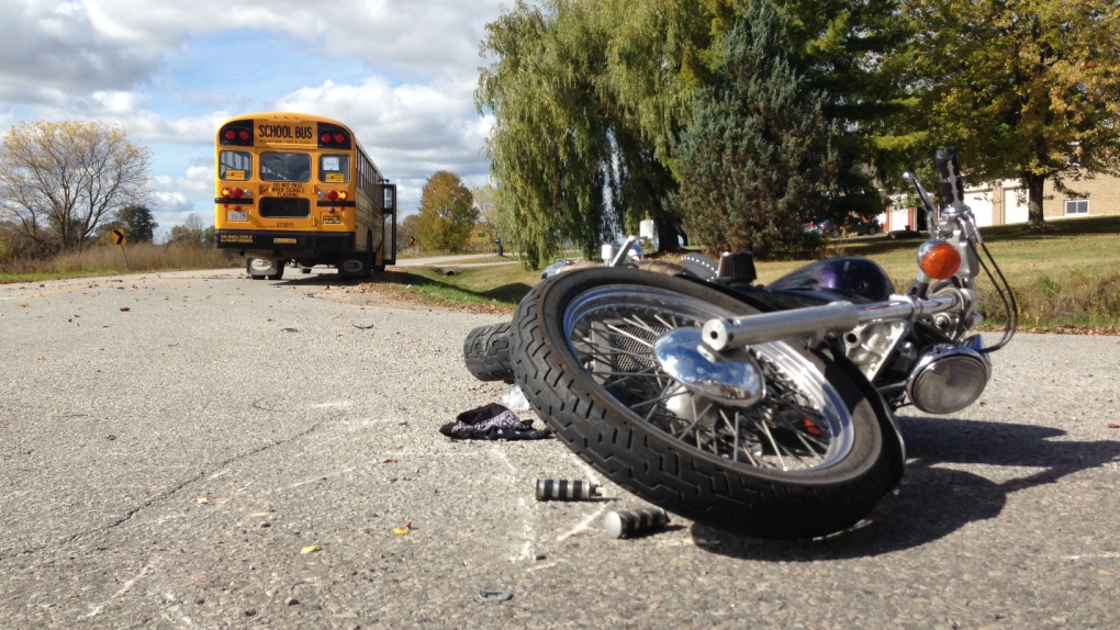 motorcycle and school bus crash near New Tecumseth