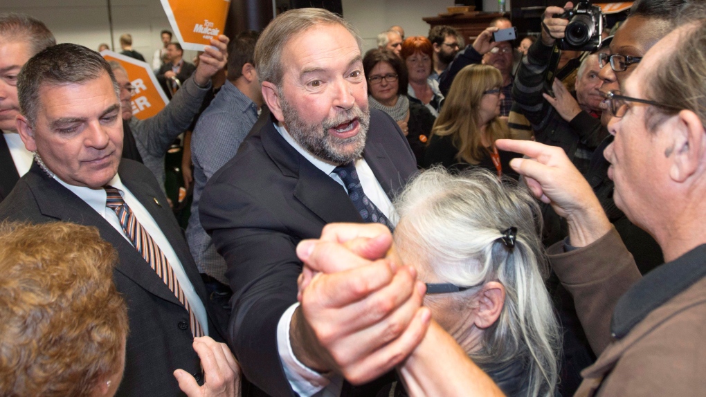 Mulcair greeting supporters