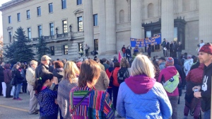 Winnipeggers gathered at the Manitoba Legislative Building on Saturday, hoping to highlight inclusiveness and unity in the face of what they call a particularly divisive campaign.
