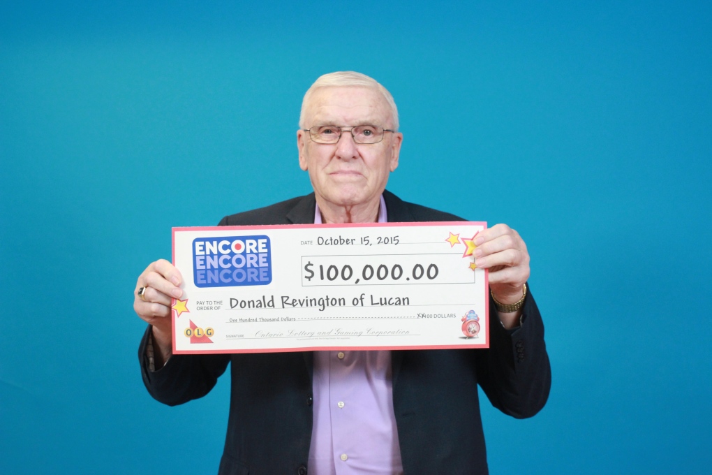 Donald Revington of London wins $100,000 lottery.