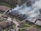 The fire ripped through six units of Union Villa on Monday.  Five of the units were destroyed, as can be seen in this image from the CTV News Helicopter  (image:  Tom Podolec).